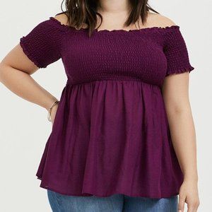 Torrid Peplum Gauze Smocked Off-Shoulder Top Size 2